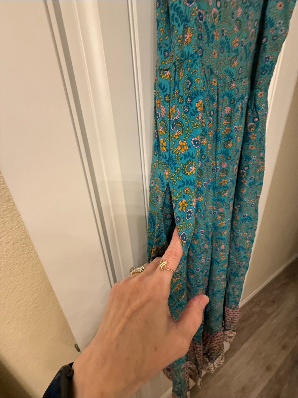 NATURAL LIFE Teal Floral Jumpsuit with flower Accents Large - Picture 3 of 6